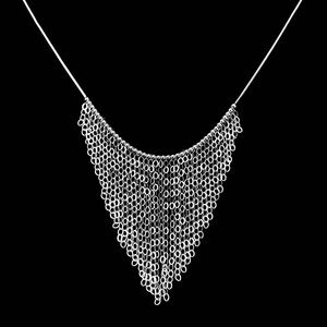 14k White Gold Fringe Bib Tassel Curtain Ladies Elegant Necklace Milor ITALY